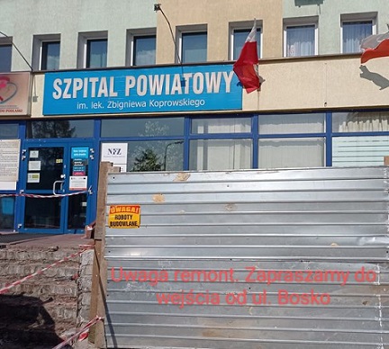 Szpital w remoncie - zamknięcie głównego wejścia.