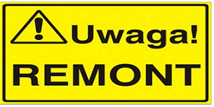 Żółto-czarna tabliczka z hasłem - UWAGA! REMONT.